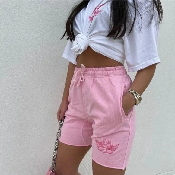 Boys Lie Classics V3 Shorts Baby Pink Embroidered Angel Y2K High Rise Size M - Picture 9 of 10